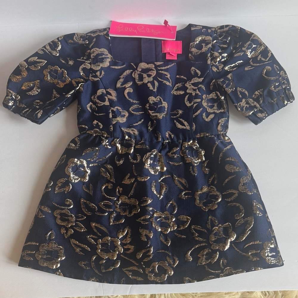 Lilly Pulitzer Navy and Gold Floral Dress